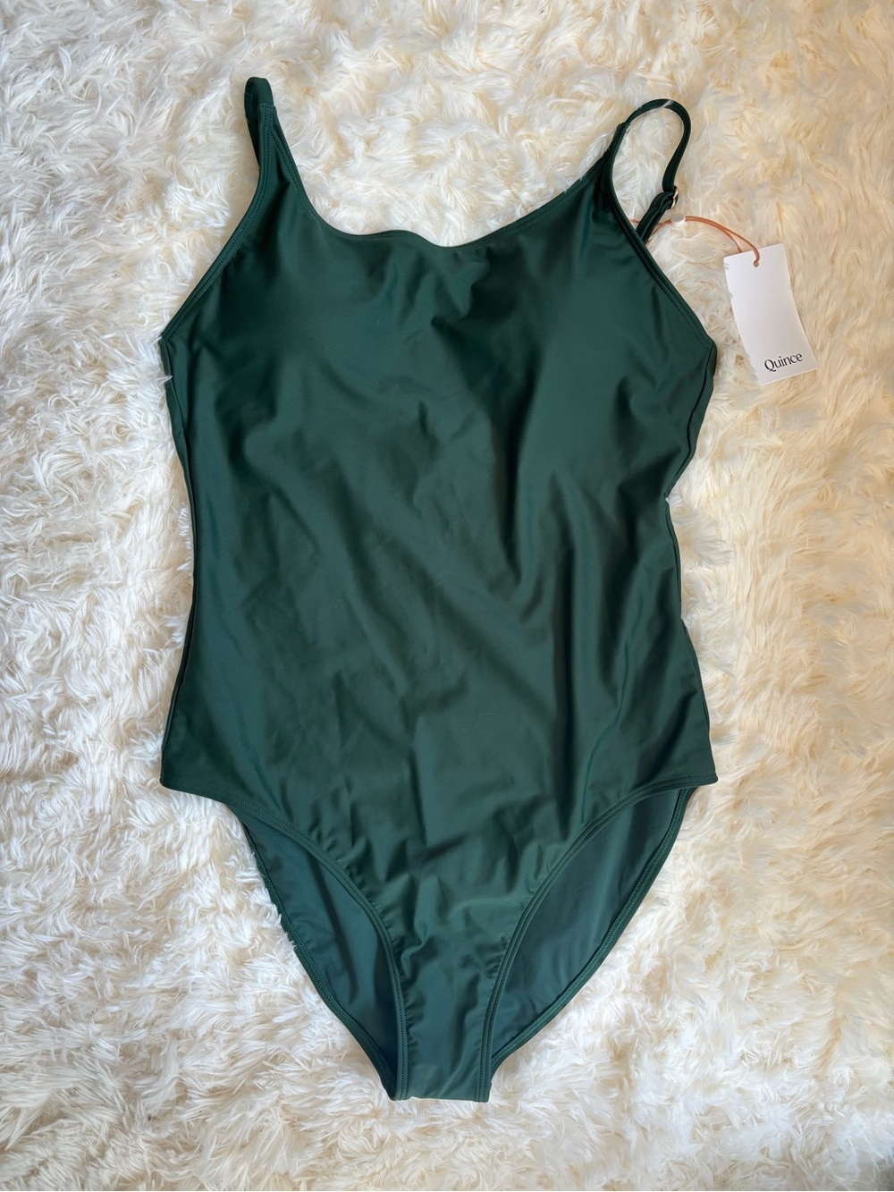 NWT Quince Women's One Piece Swimsuit Scoop Neck Adjustable Straps Dark Green L